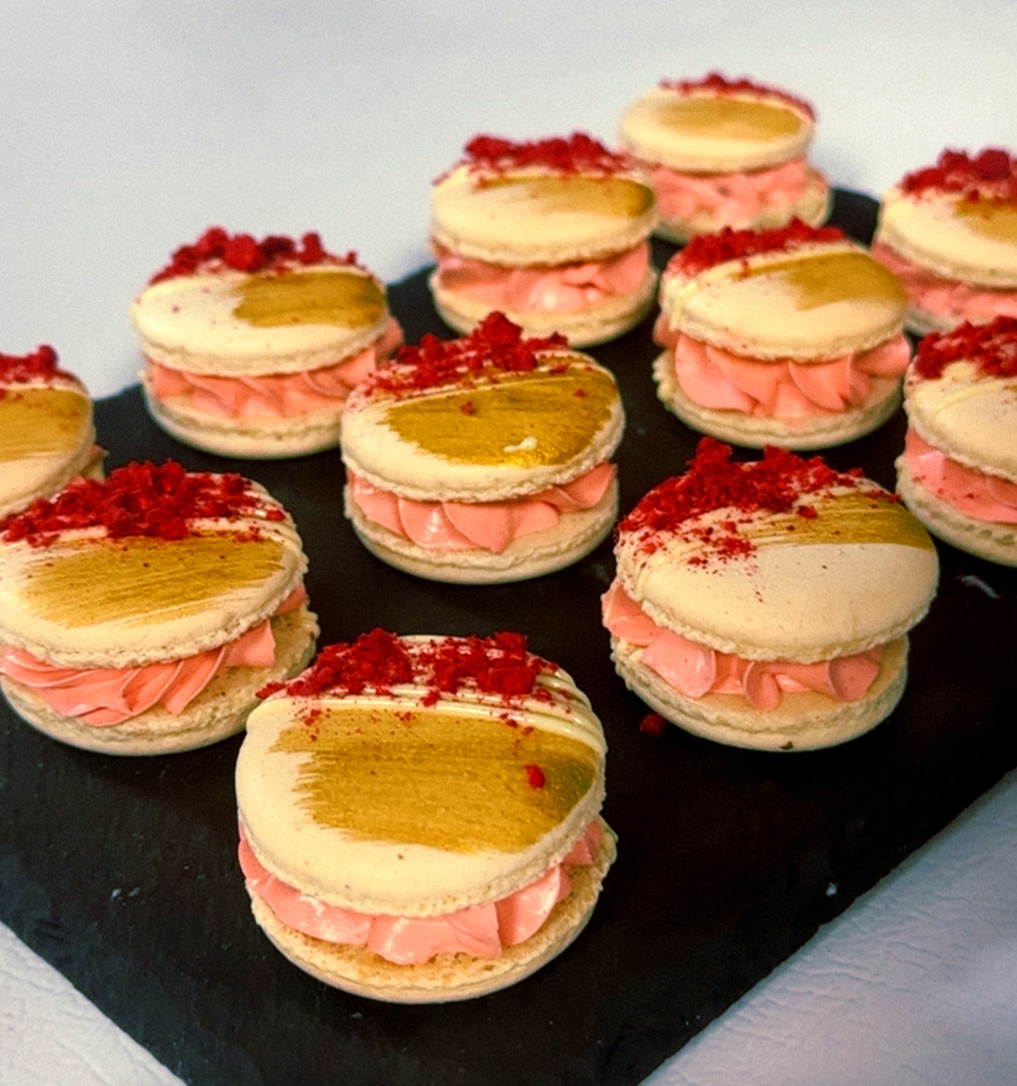 Pink and gold macarons